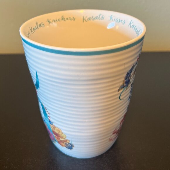 LISA AUDIT Letter "K" Initial Monogram Ceramic Mug ~ Floral Motif ~ Ribbing - Picture 6 of 13